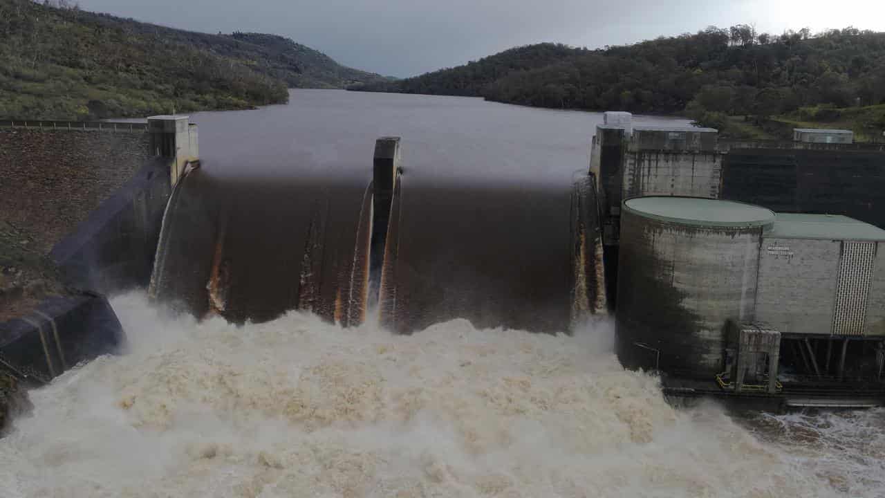 Massive spillage from the Meadowbank Dam in Tasmania.