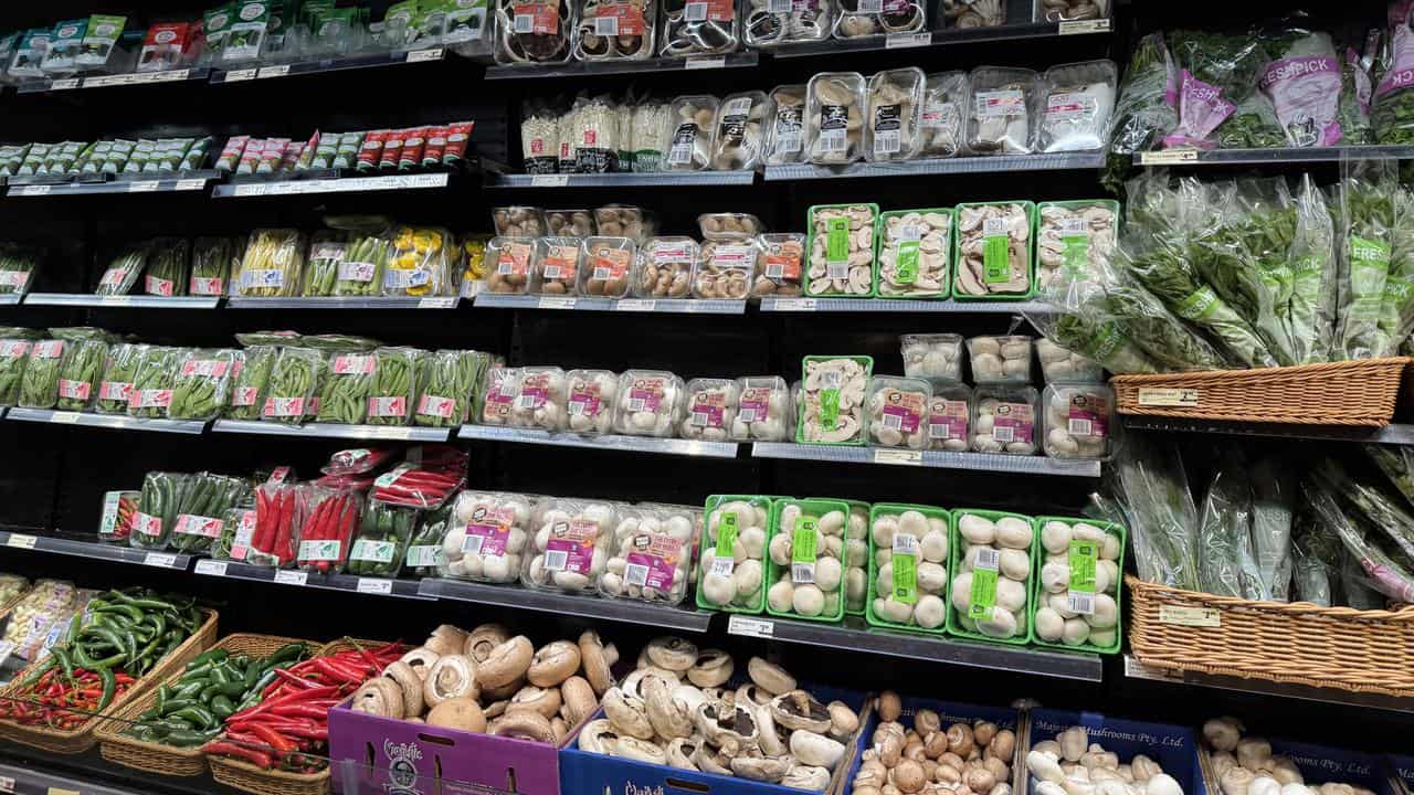 A vegetable section at a supermarket.