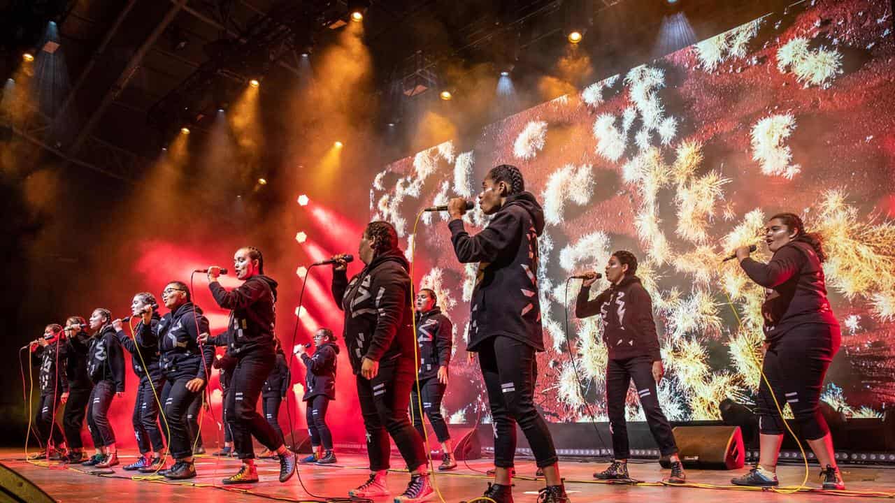 indigenous choir Marliya performing their show Spinifex Gum.