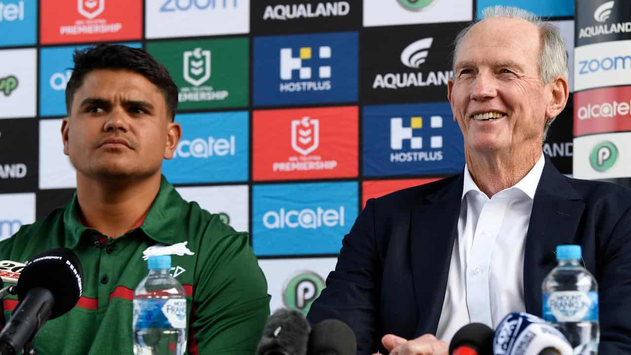 Latrell Mitchell and Wayne Bennett