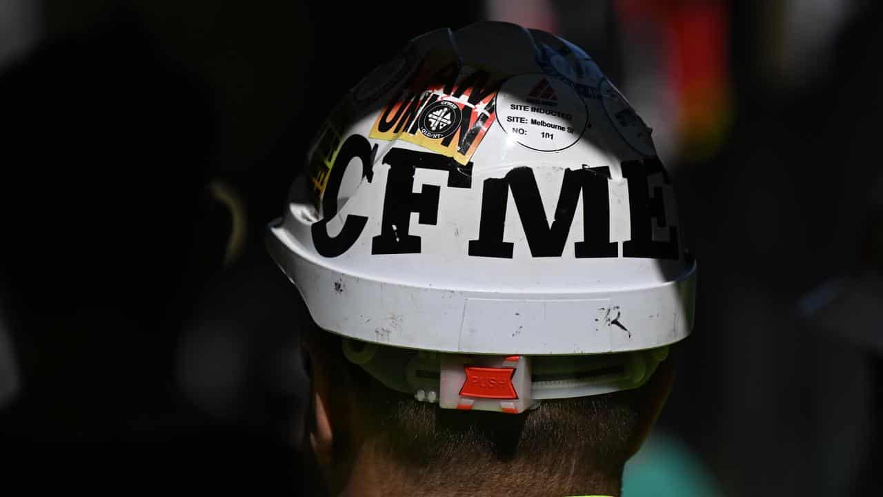 A CFMEU member's hard hat (file image) 