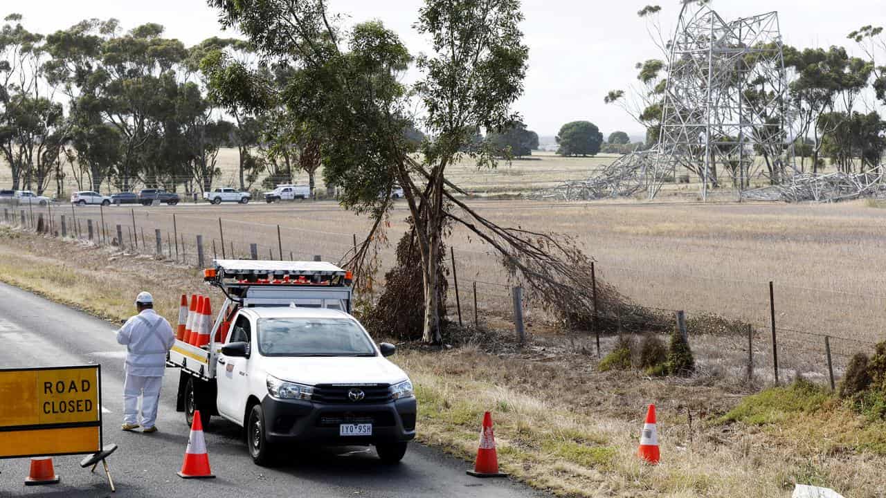 Road closures around power lines from collapsed transmission towers