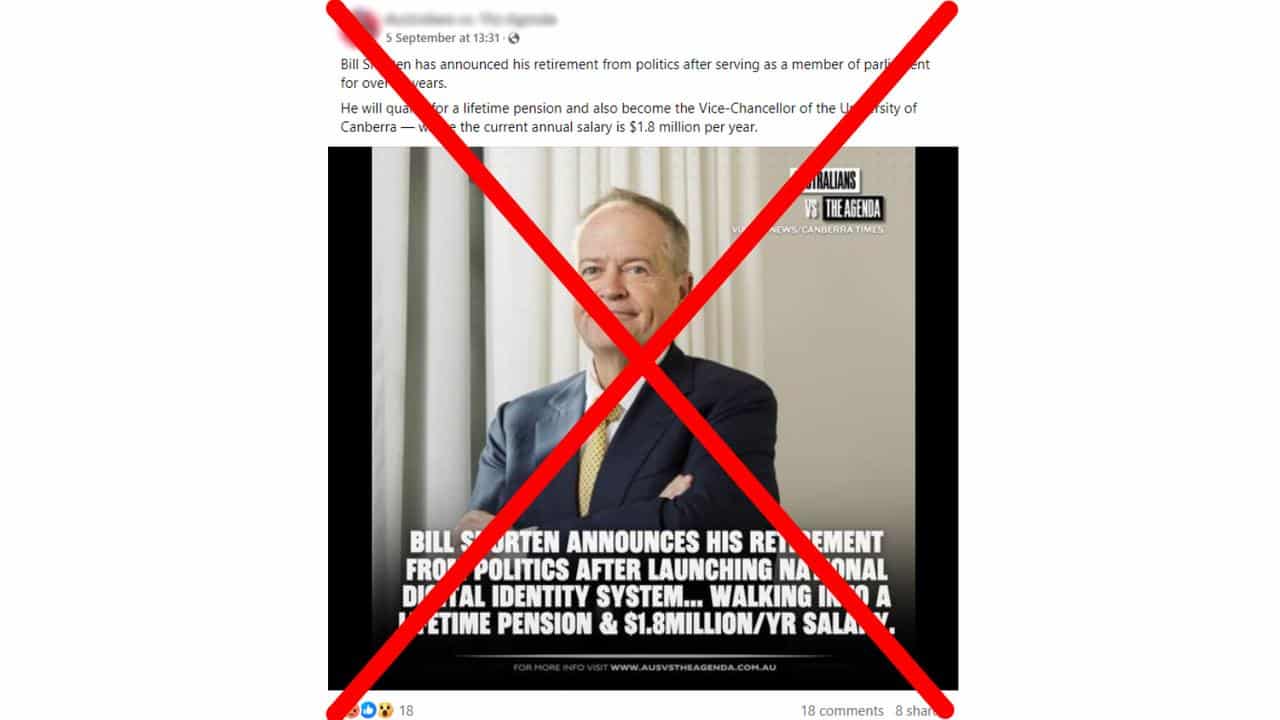 Facebook post about Bill Shorten's pension