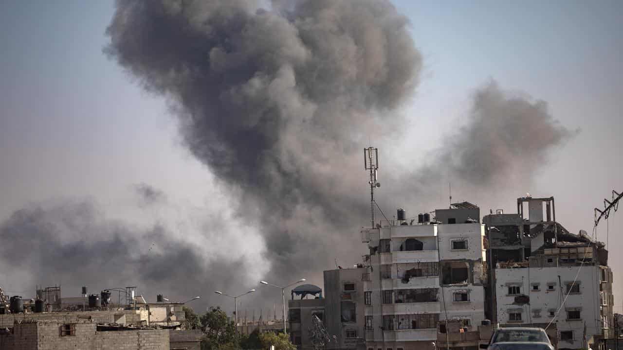 Smoke following an Israeli air strike in Khan Younis, southern Gaza