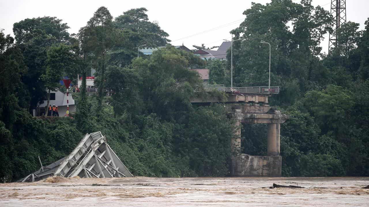 A part of the collapsed Phong Chau bridge in northern Vietnam