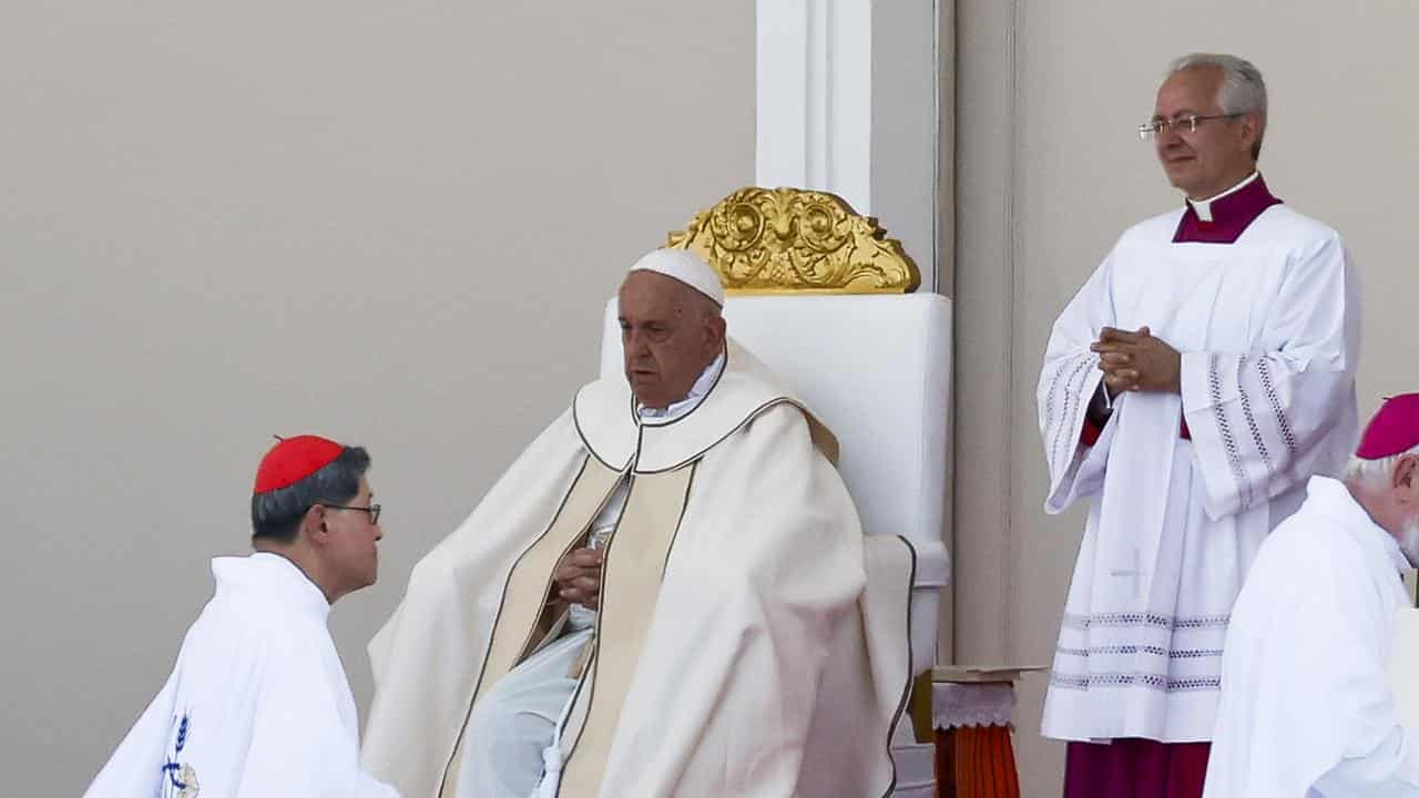 Pope Francis attends the Holy Mass at Tasitolu in East Timor