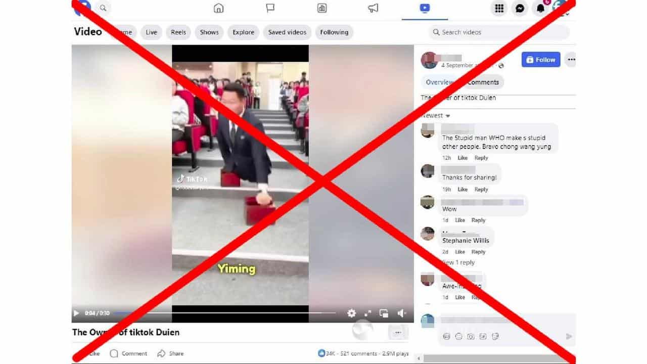 A Facebook post wrongly identifying TikTok founder Zhang Yiming.