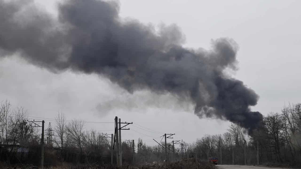 Smoke from an energy facility after a Russian attack in Kharkiv