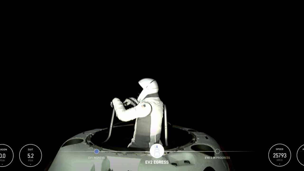 SpaceX engineer Sarah Gillis emerging from the capsule