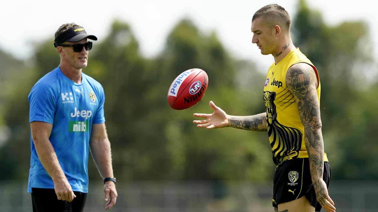 Damien Hardwick  (left) and Dustin Martin.