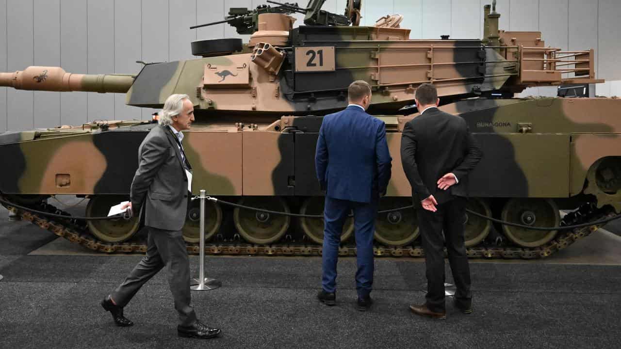 An Abrams M1A2 tank on display.