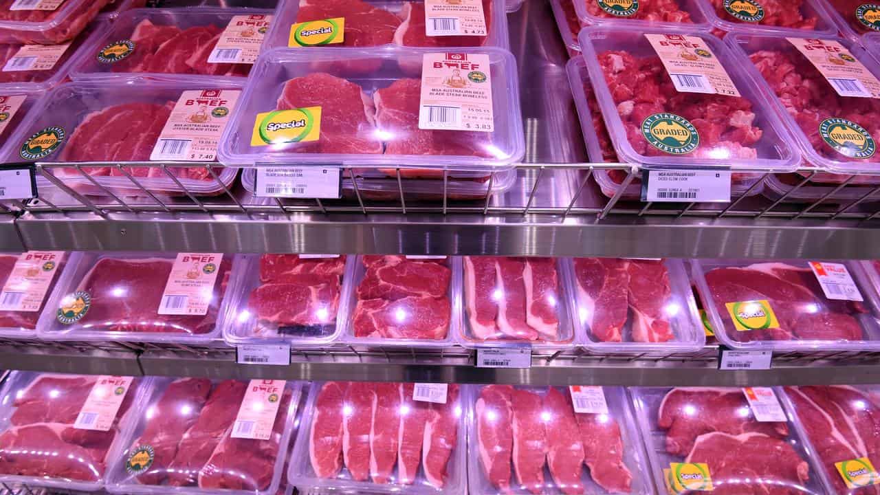 Meat on display on a supermarket shelf