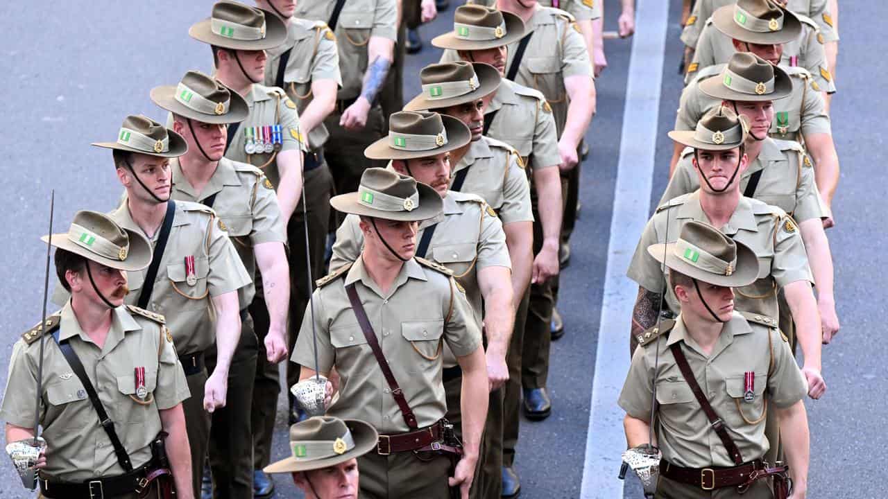 Members of the ADF marching during Anzac Day