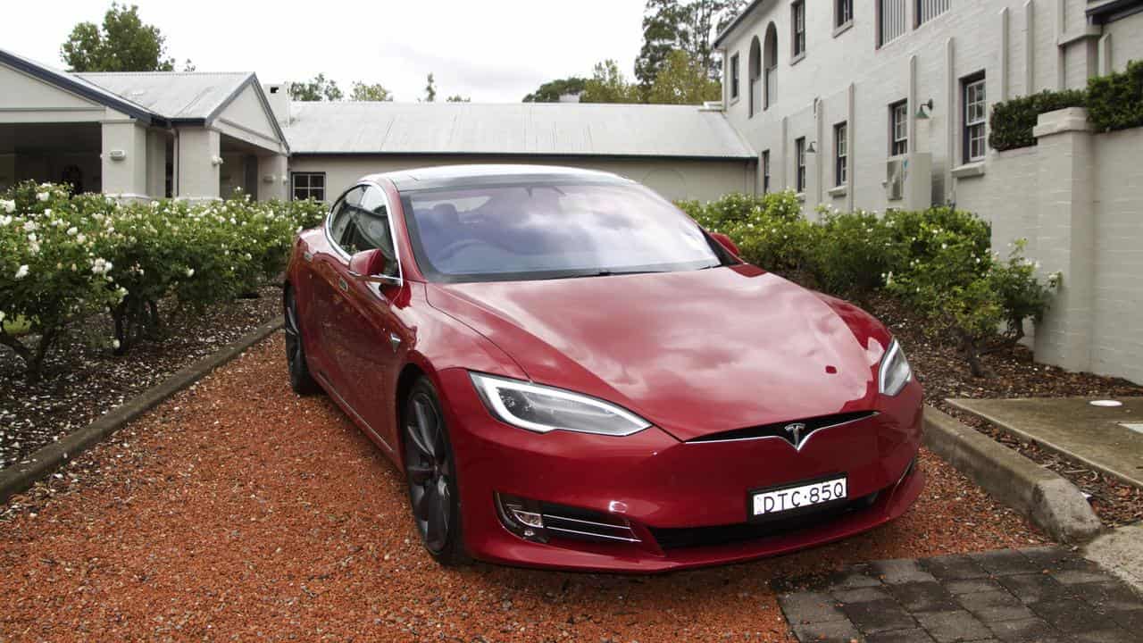 A Tesla car is seen at a Crown Plaza hotel in the NSW Hunter Valley