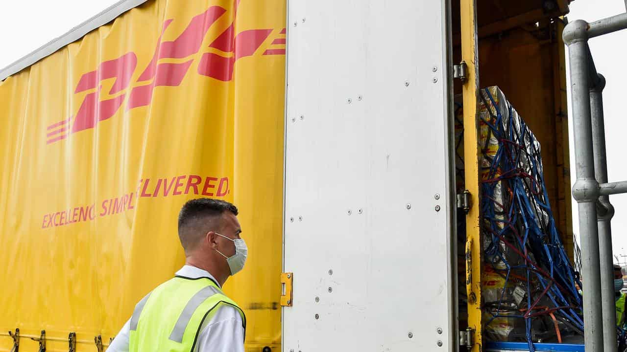 A DHL delivery worker