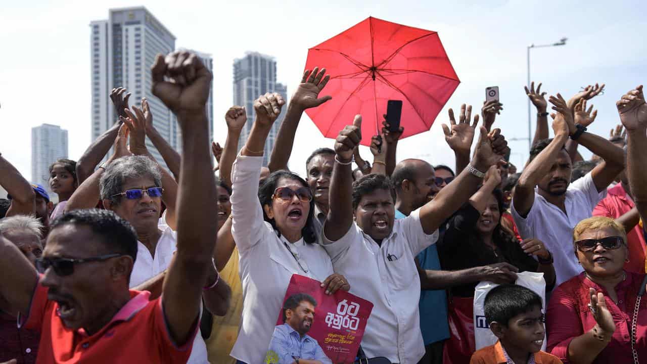 Supporters celebrate the election victory of Anura Kumara Dissanayake