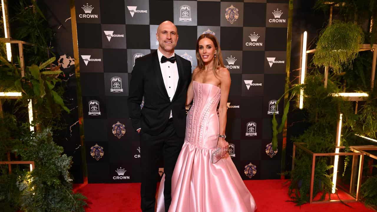 Chris Judd with wife Bec Judd on the Brownlow red carpet