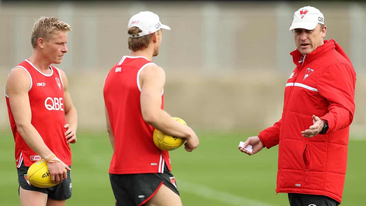 (L-R) Isaac Heeney, Callum Mills and John Longmire.