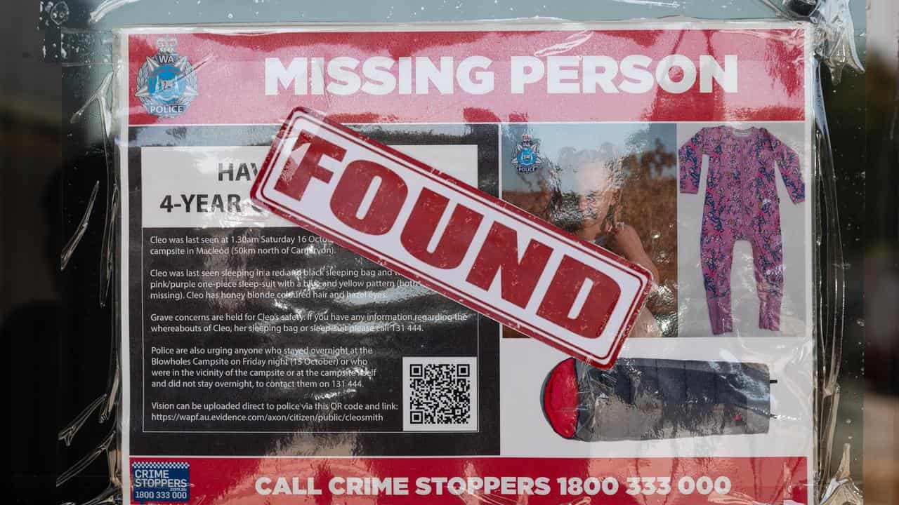 A Missing Person poster for Cleo with a Found sticker (file image)