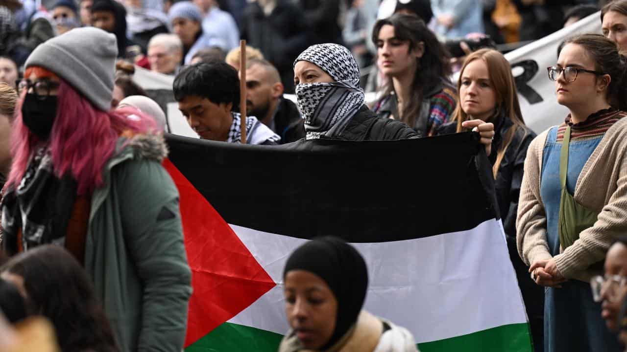 File photo of protesters at a pro-Palestinian rally.