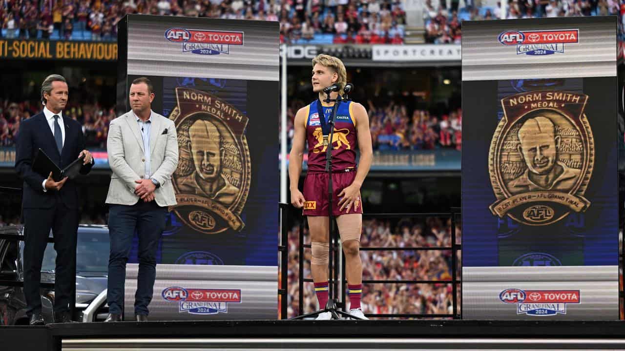 Brisbane's Will Ashcroft with the Norm Smith Medal.