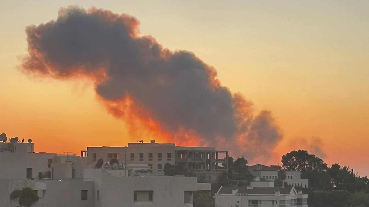 Smoke rises from Israeli air strikes in Beirut on Friday