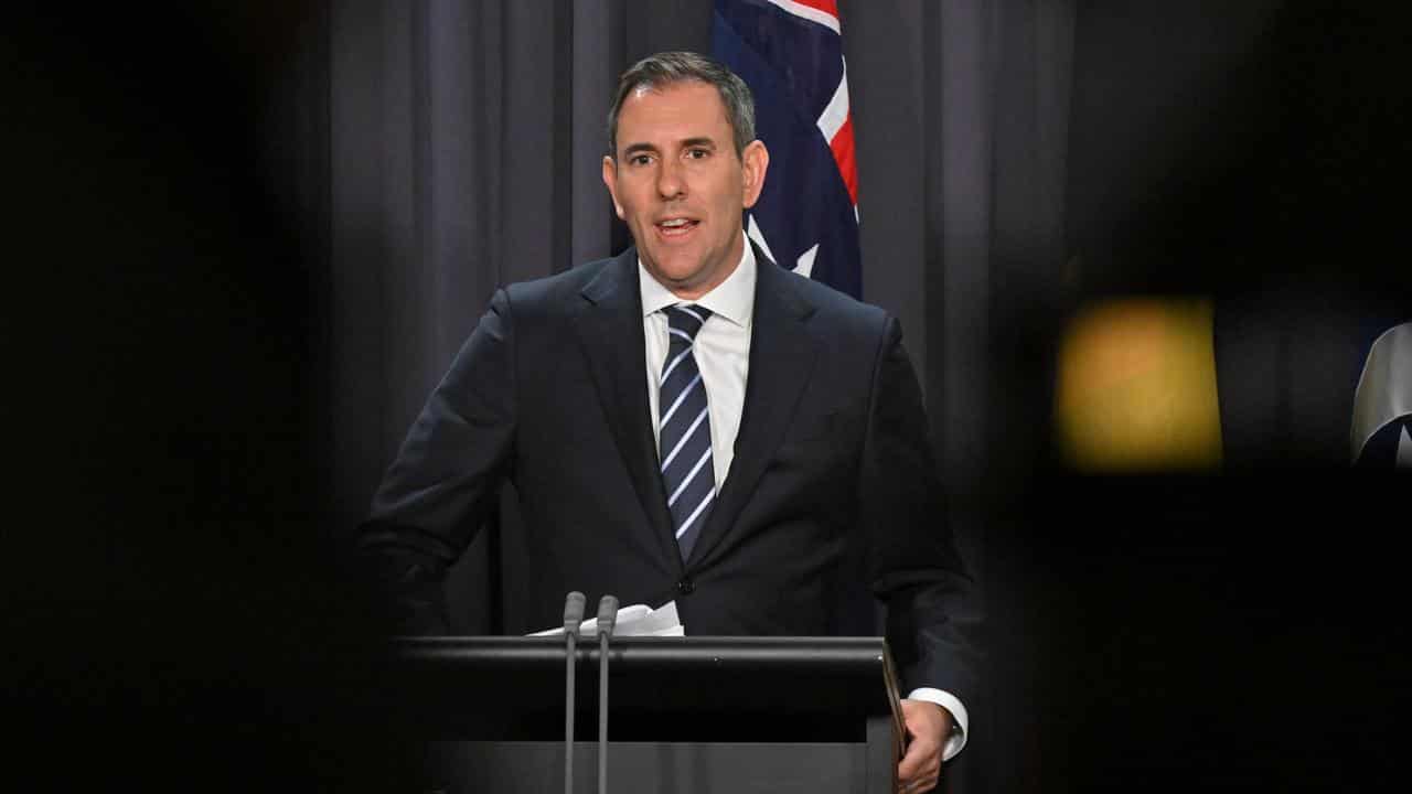 Treasurer Jim Chalmers at a press conference