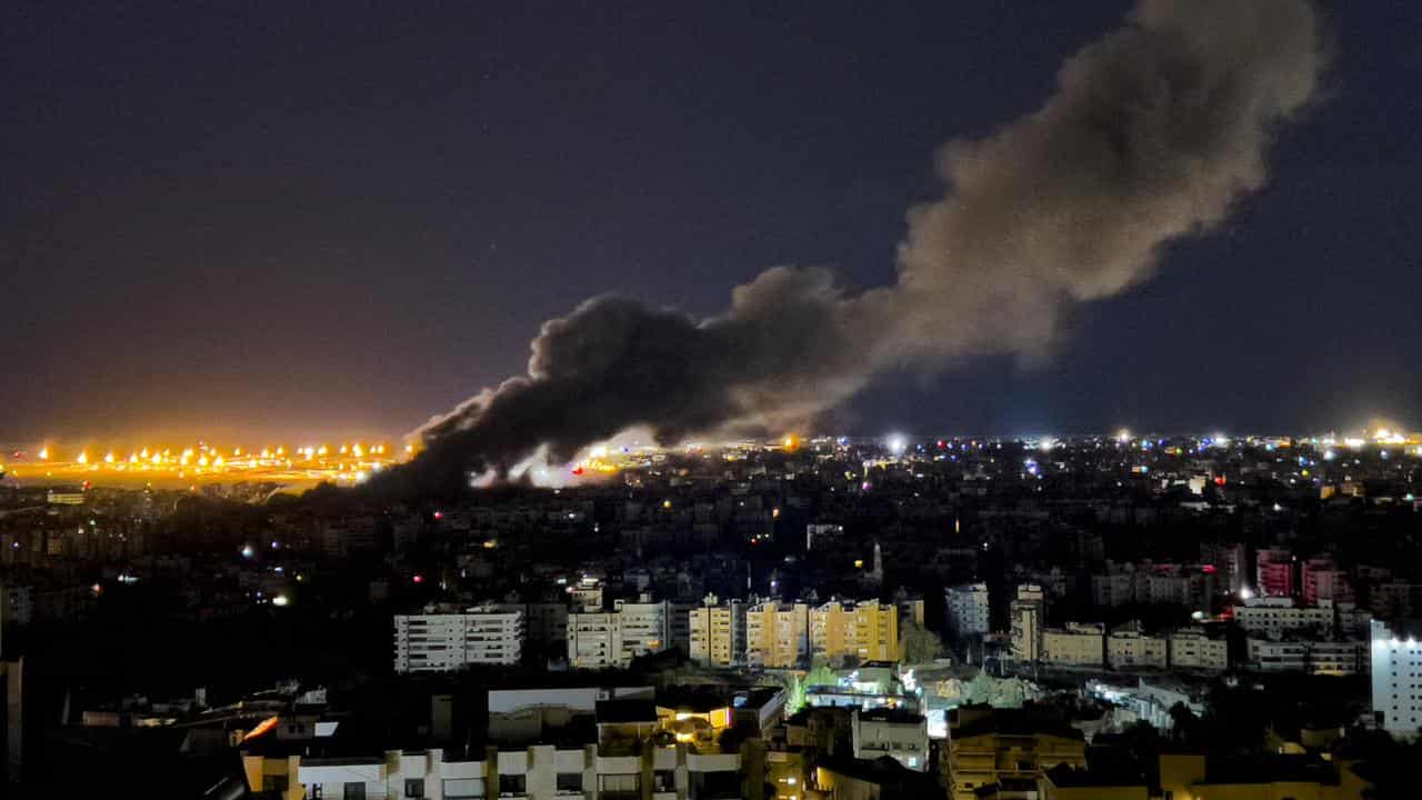 Smoke rises from an airstrike in southern Beirut