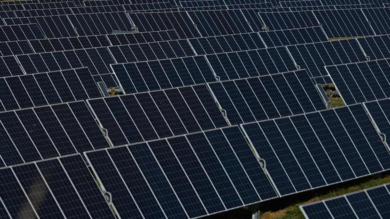 Solar panels at a solar farm on the northern outskirts of Canberra