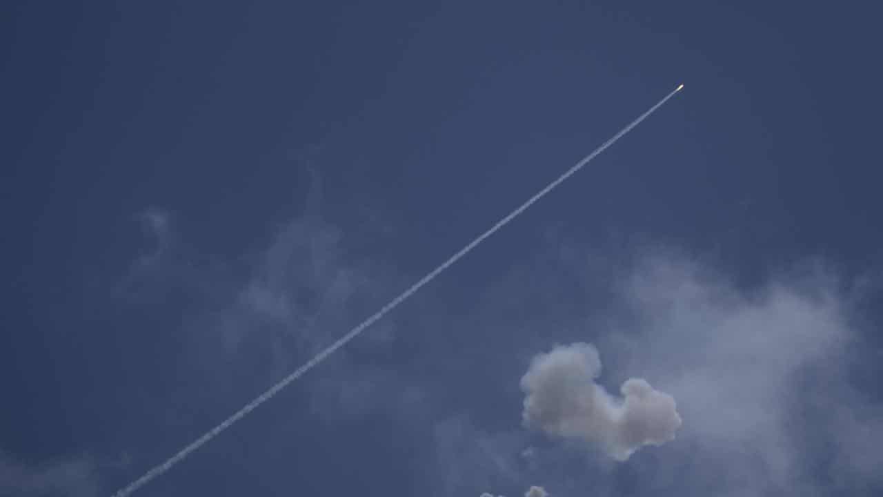 Israel's air defence system firing 