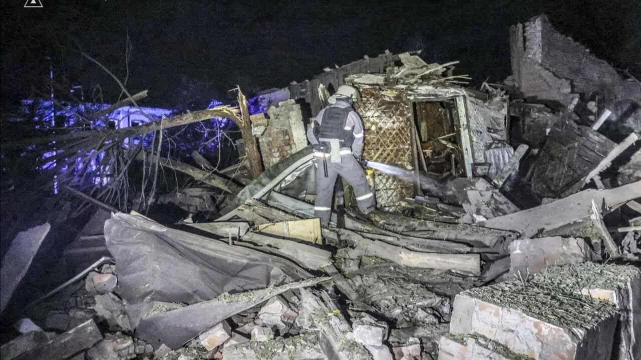 A house destroyed by a Russian strike in Kharkiv