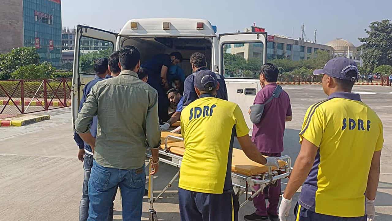 An injured person is taken to hospital in Almora District