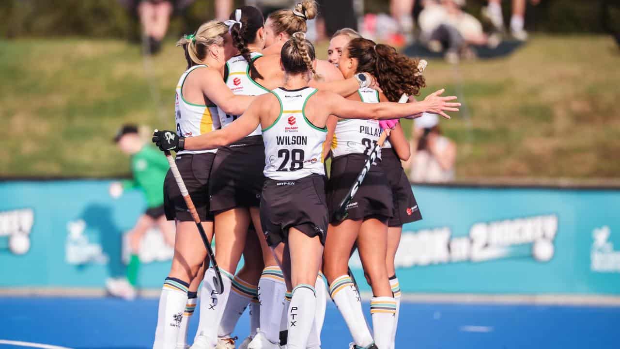 Perth Thundersticks players celebrate.