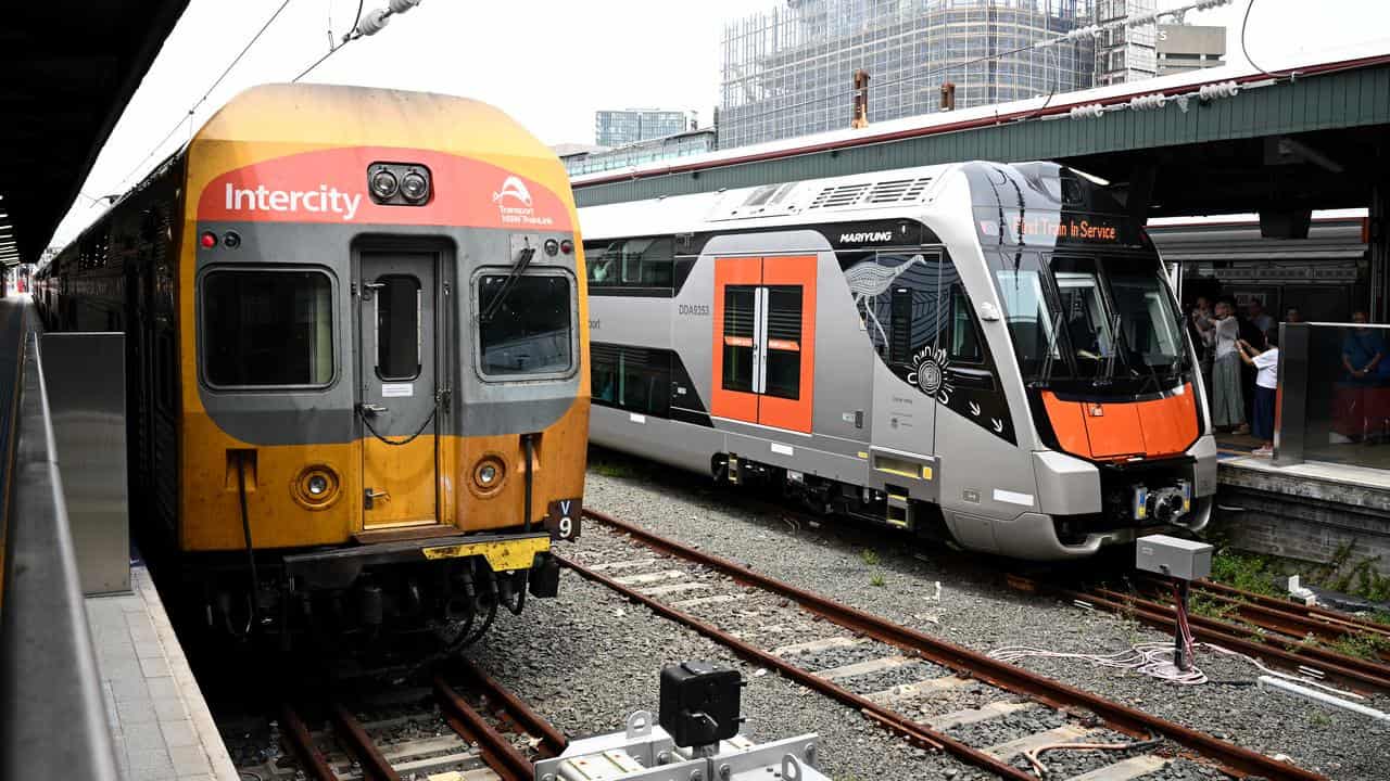 The new Mariyung Intercity engine lines up next to a V-set train