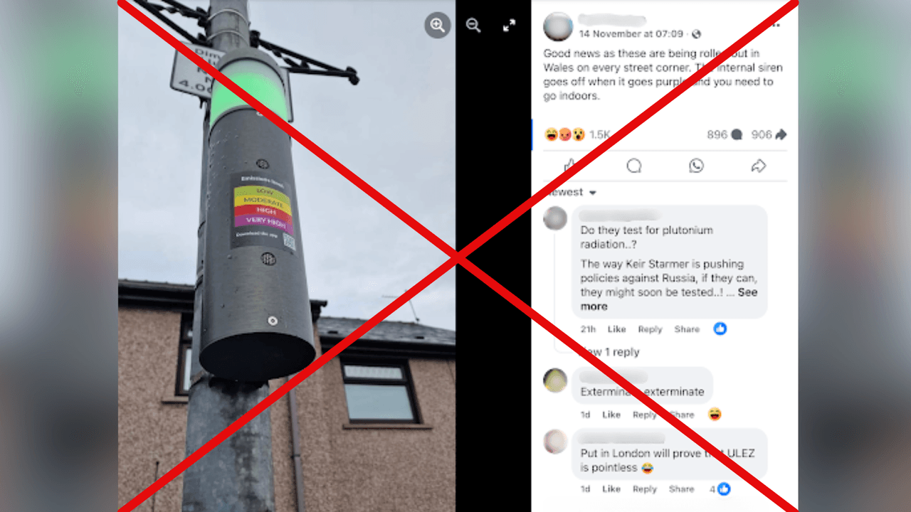 Crossed out Facebook post about air quality sensors in Wales.