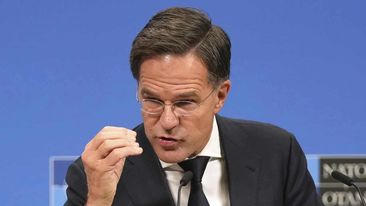 NATO Secretary General Mark Rutte speaks to reporters in Brussels