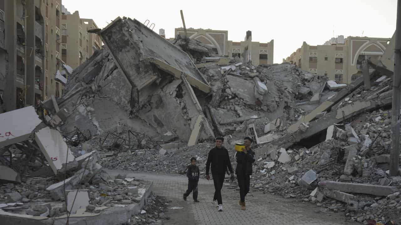 Destroyed buildings in Khan Younis, Gaza.