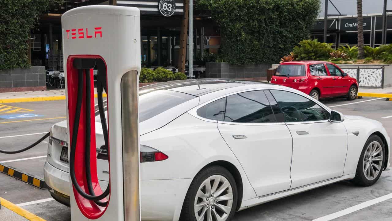 A Tesla charging.