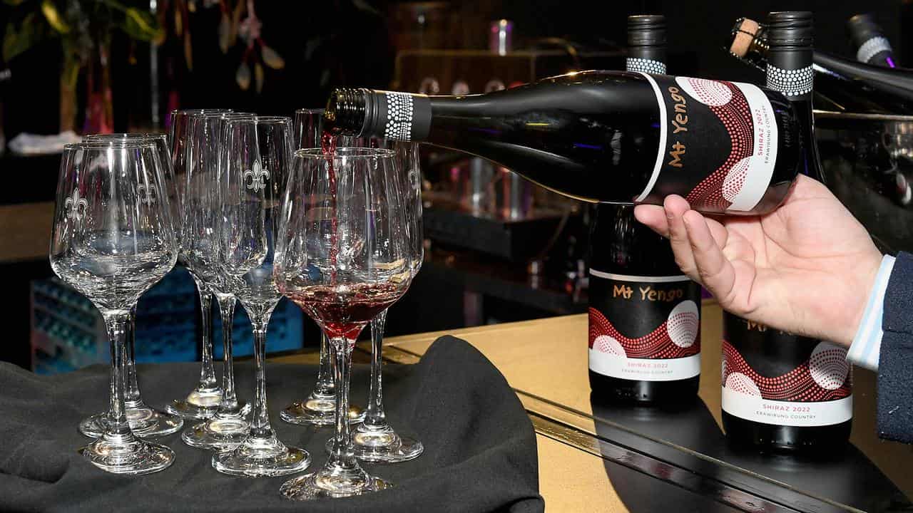 Mt Yengo Shiraz being poured into a wine glass