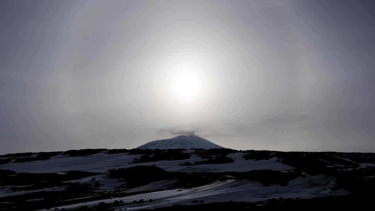 The volcano Mt Erebus, on Ross Island, Scott Base in Antarctica