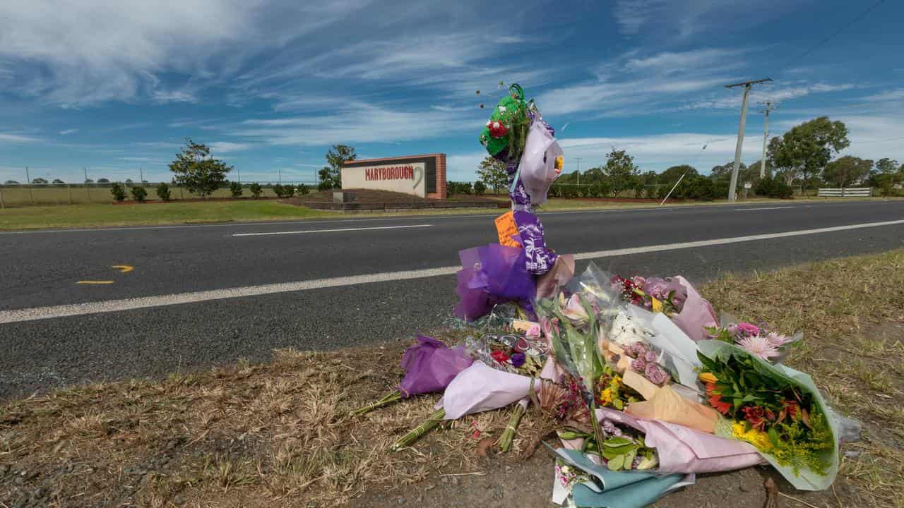 Flowers at the scene of a crash in Maryborough