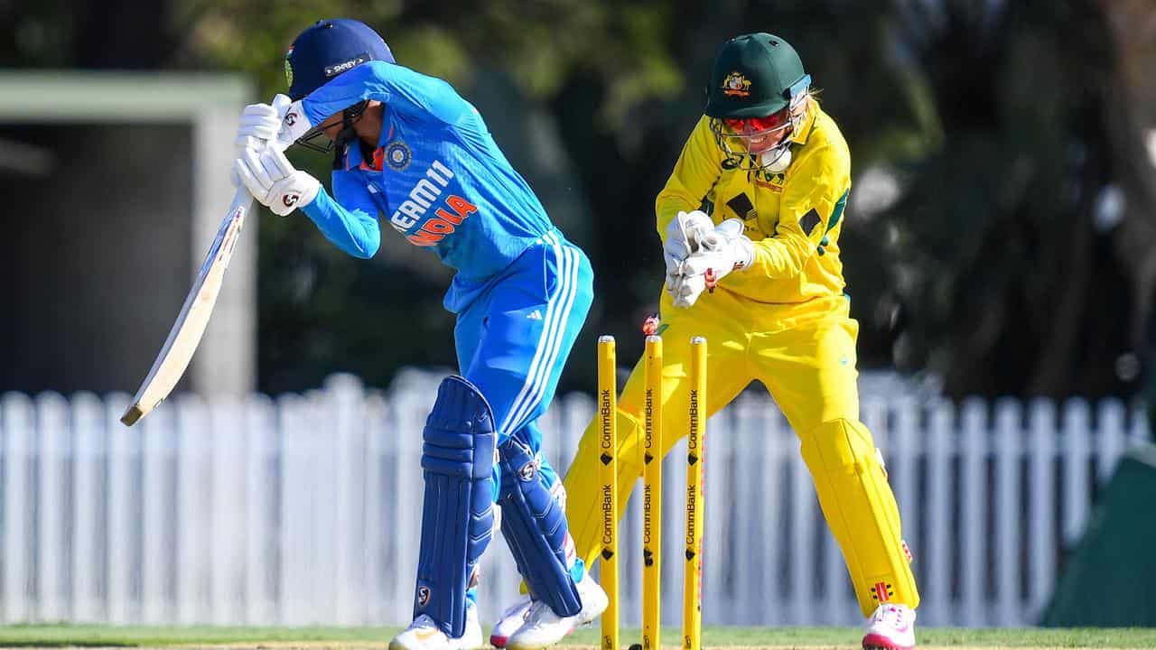 India's Jemimah Rodrigues is bowled by Kim Garth.