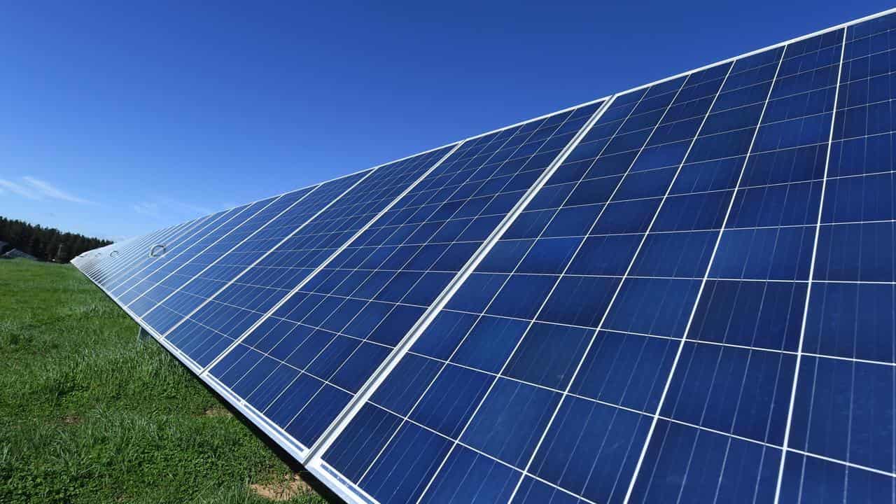 Solar panels are seen at Majura Solar Farm outside Canberra