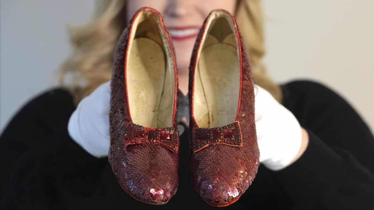 The ruby slippers worn by Judy Garland in the The Wizard of Oz