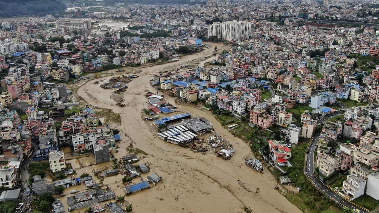 The Kathmandu valley, Bagmati River is seen flooded