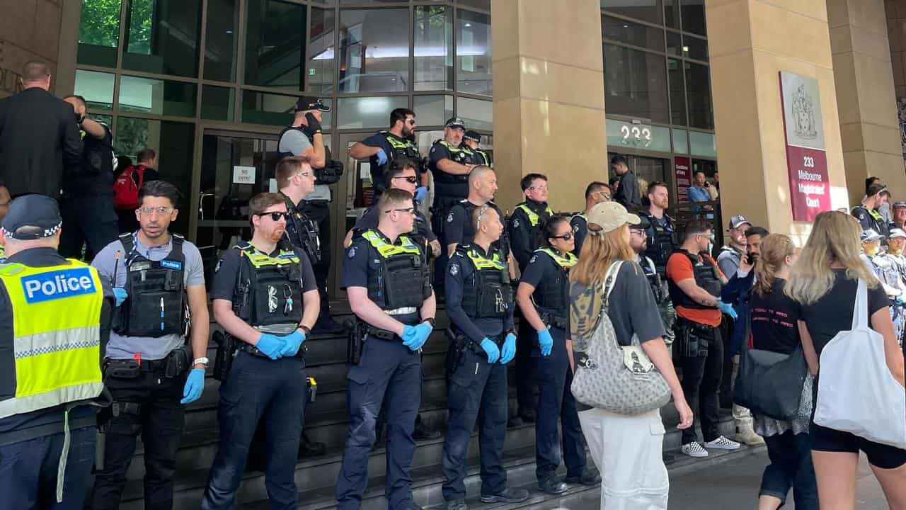 Police outside Melbourne Magistrates Court