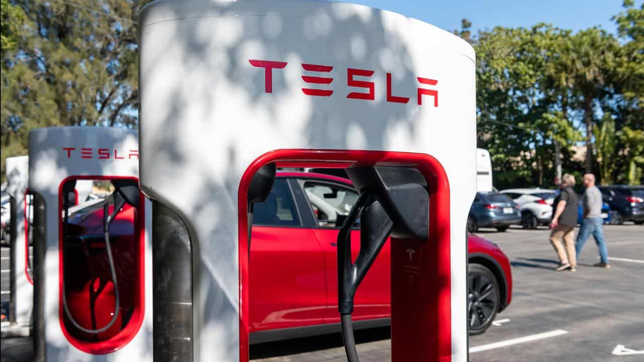 Tesla charging stations at the Ginger Factory in Yandina, Qld