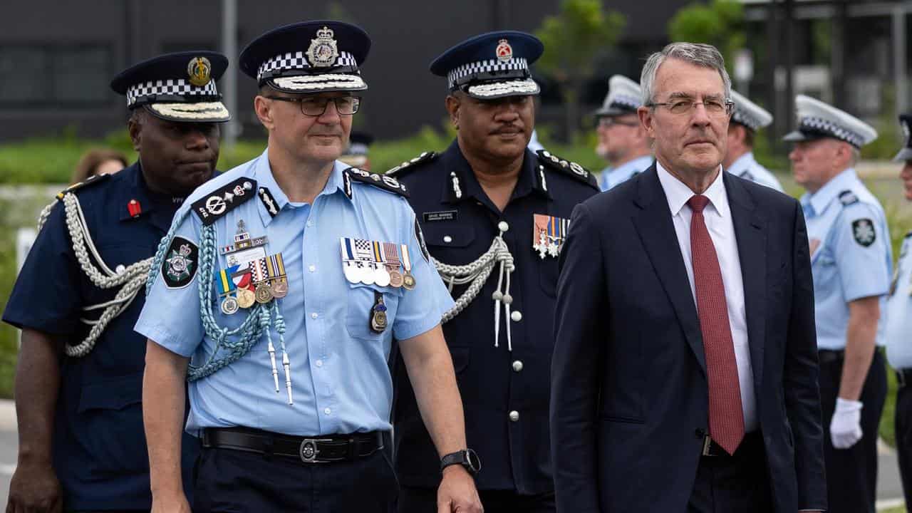 AFP chief Reece Kershaw (left) and Attorney-General Mark Dreyfus.