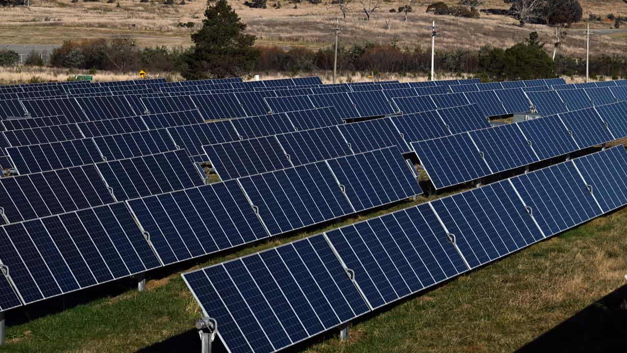 Solar panels at solar farm on the northern outskirts of Canberra