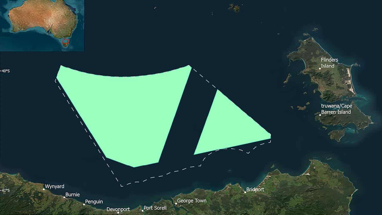 Offshore wind zone map in Bass Strait